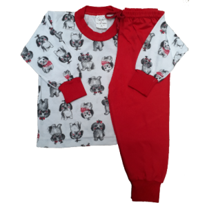 0275 Pijama Comprido Vermelho com Cachorro M